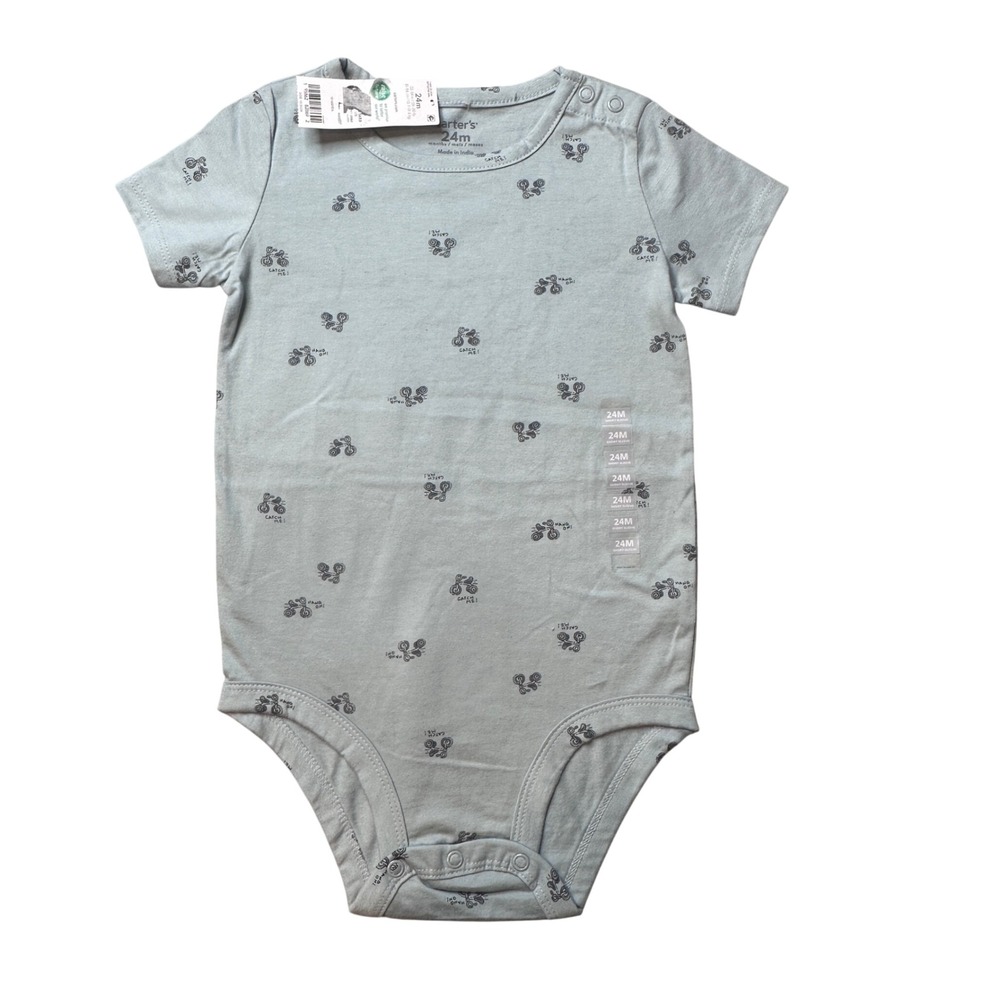 Carter's Bodysuit Baby Boys 24M Blue Tricycle Print Short Sleeve 1S160010 Snaps